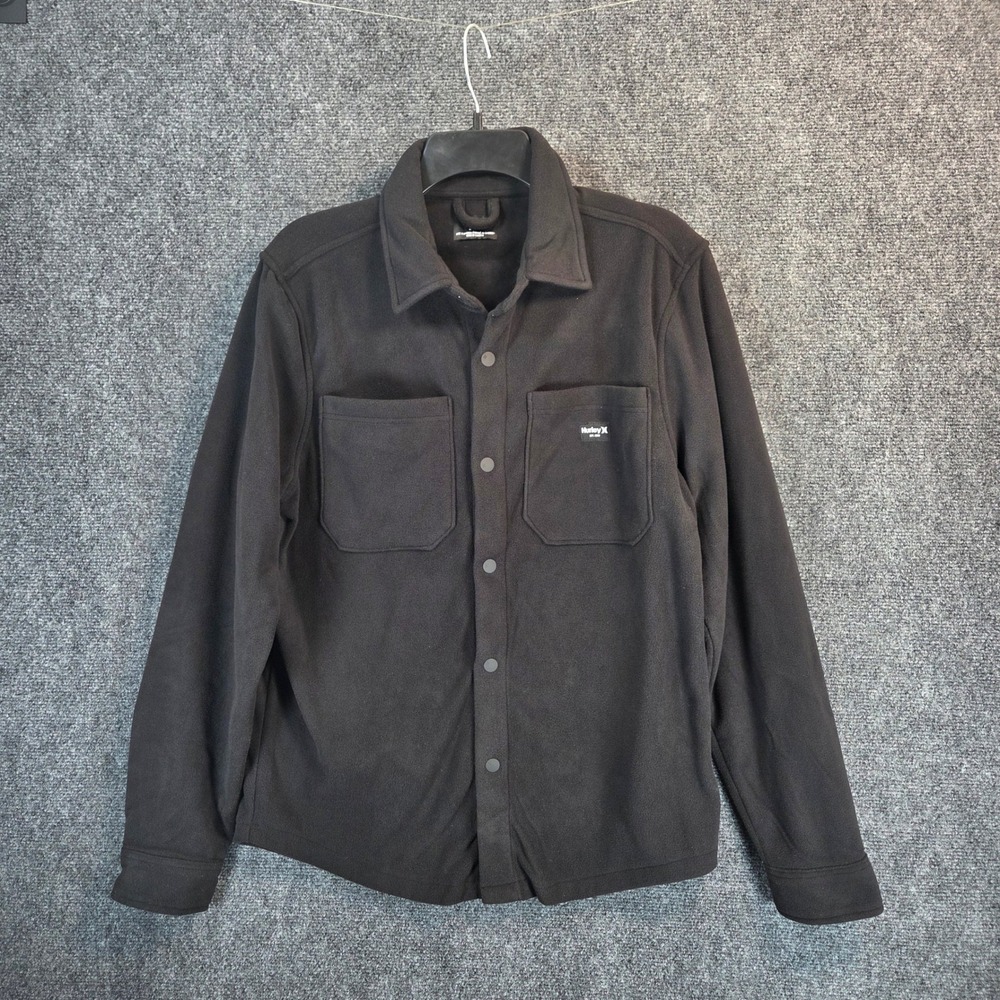 Hurley Polar Fleece Overshirt Men's Small Black Button Up Long‎ Sleeve - New